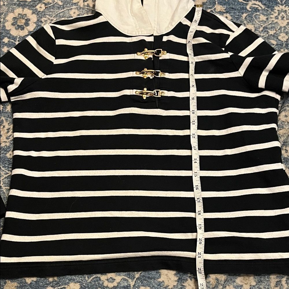 SOLD Lauren Ralph Lauren Black White Striped Hooded Top Nautical Coastal Preppy - Picture 7 of 8